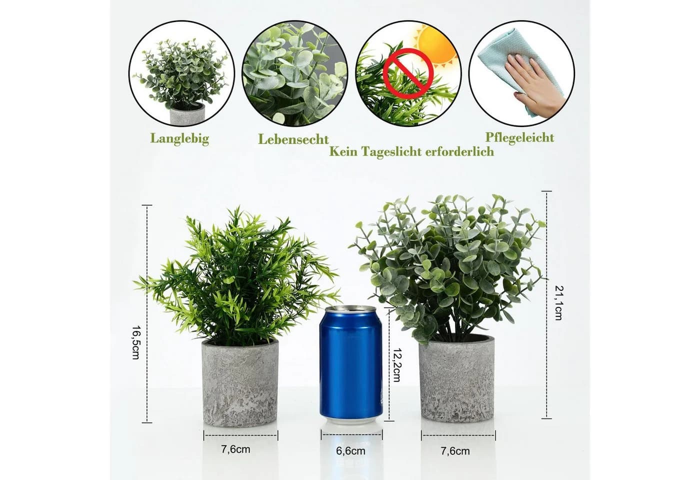 SURFOU 5er-Set Mini-Kunstpflanzen Grün PVC