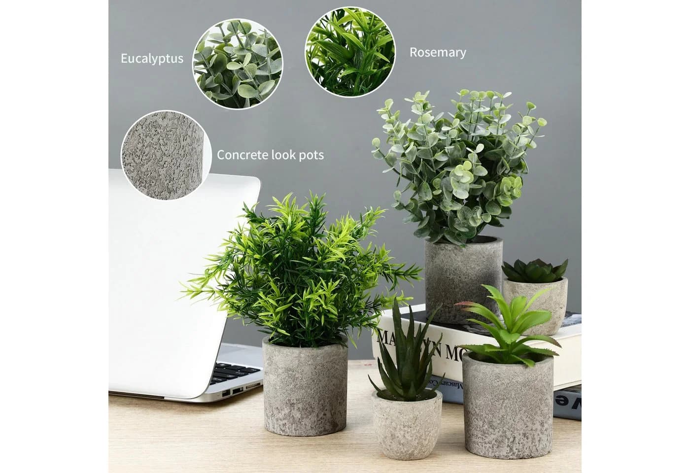 SURFOU 5er-Set Mini-Kunstpflanzen Grün PVC - Bild 5