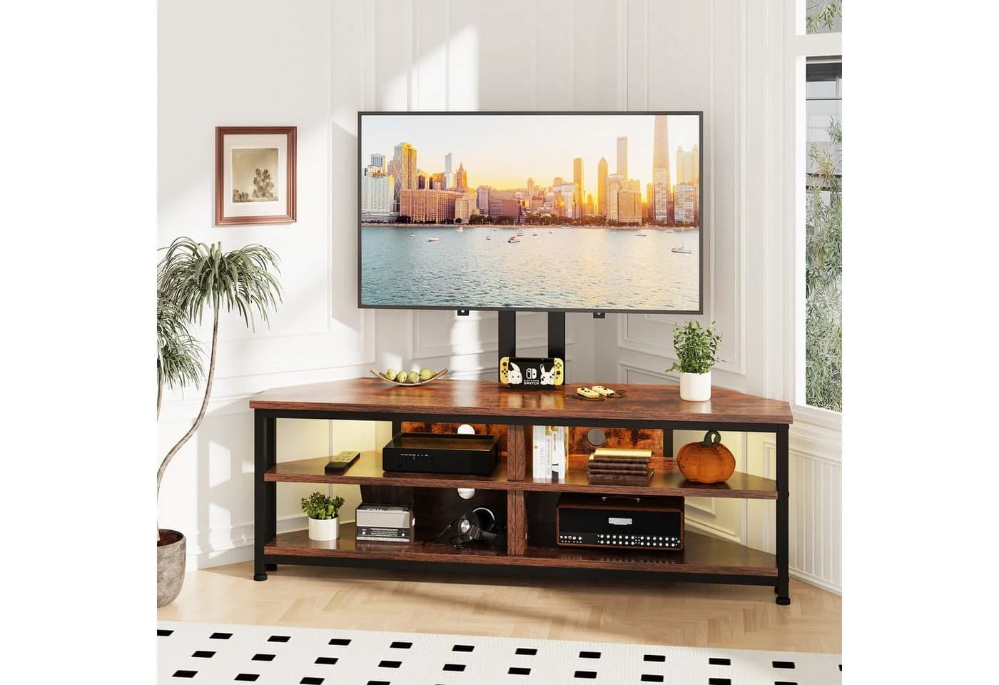 Dripex TV Lowboard Eckschrank mit TV-Halterung und LED