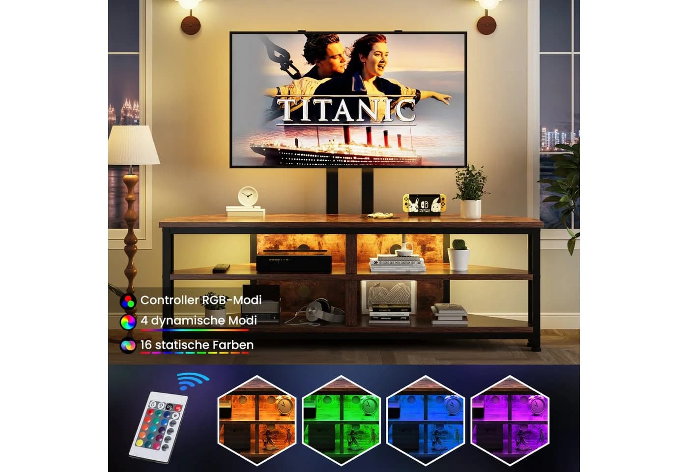 Dripex TV Lowboard Eckschrank mit TV-Halterung und LED - Bild 3