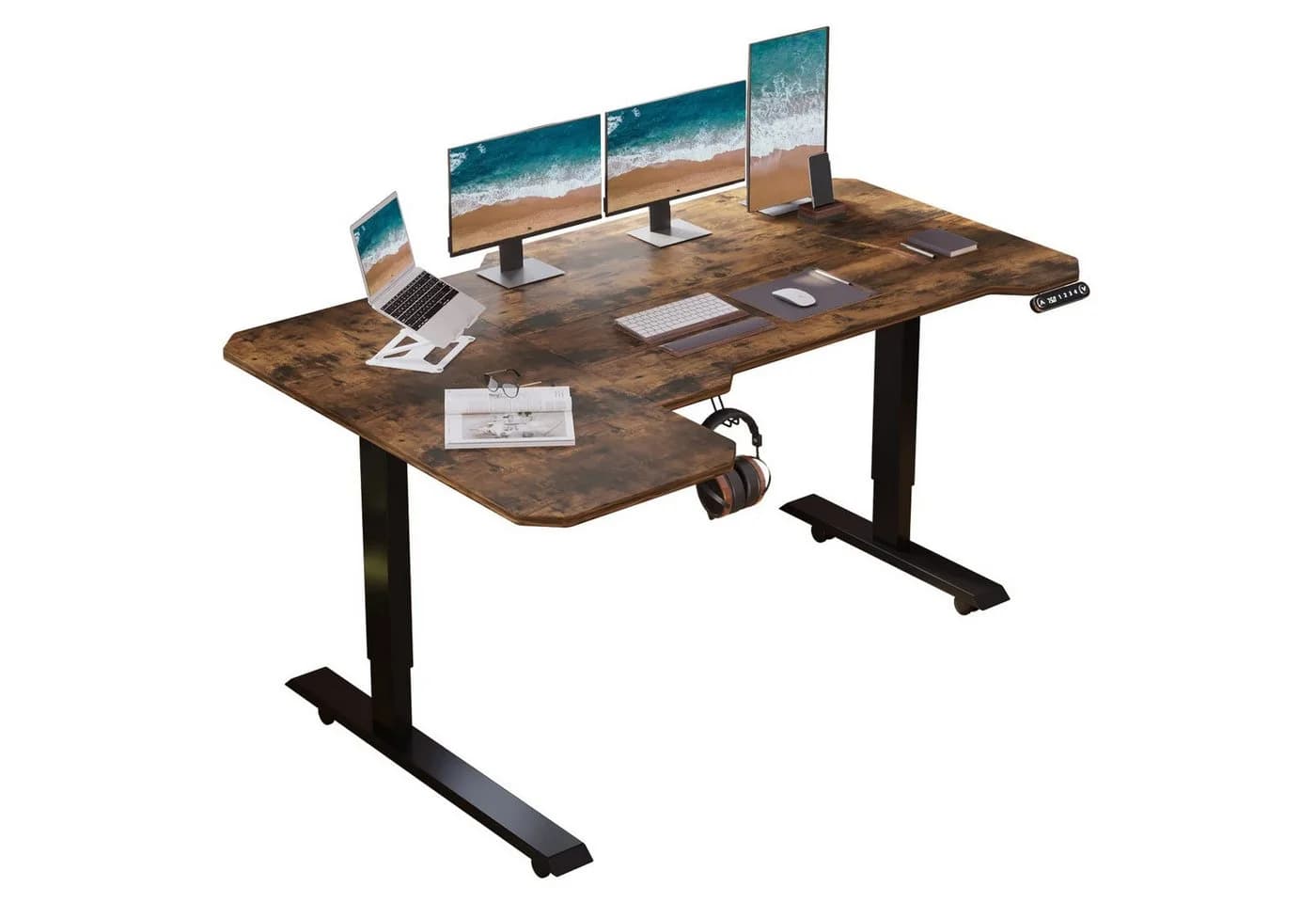 IvyIvy Gamingtisch höhenverstellbarer Schreibtisch elektrisch, L-förmiger Computertisch - Bild 2