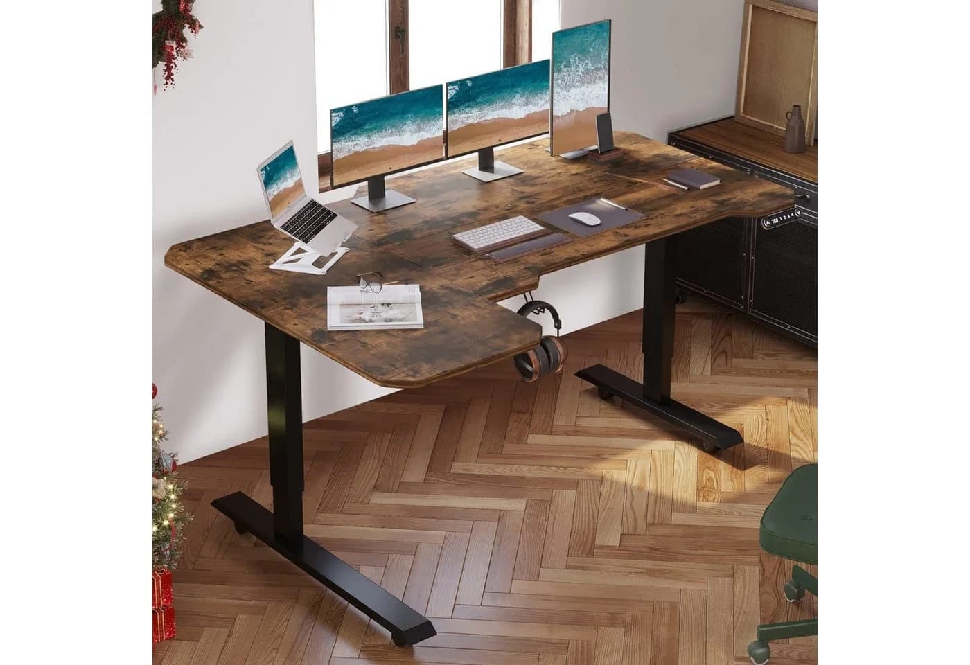 IvyIvy Gamingtisch höhenverstellbarer Schreibtisch elektrisch, L-förmiger Computertisch - Bild 3
