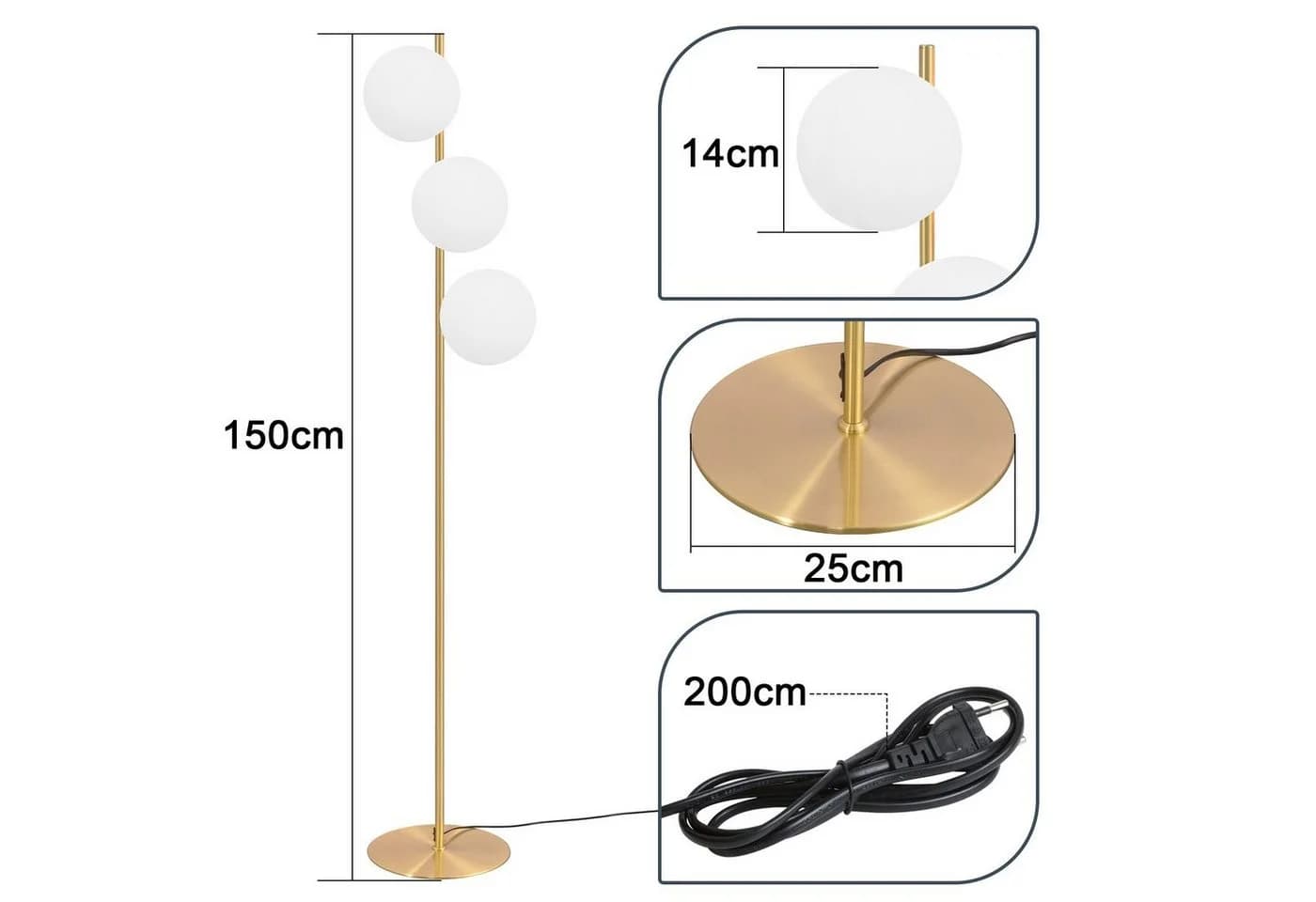 ZMH Stehlampe Wohnzimmer Industrial Modern Schwarz/Gold