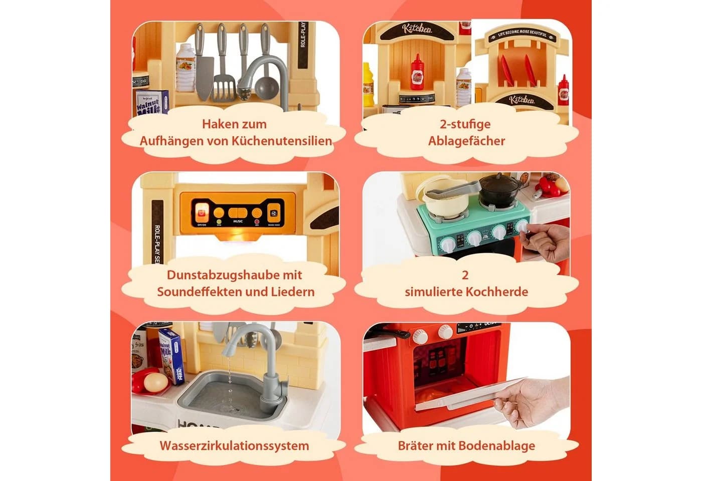 COSTWAY Spielküche 42 TLG. Kinderküche Orange PP - Bild 5