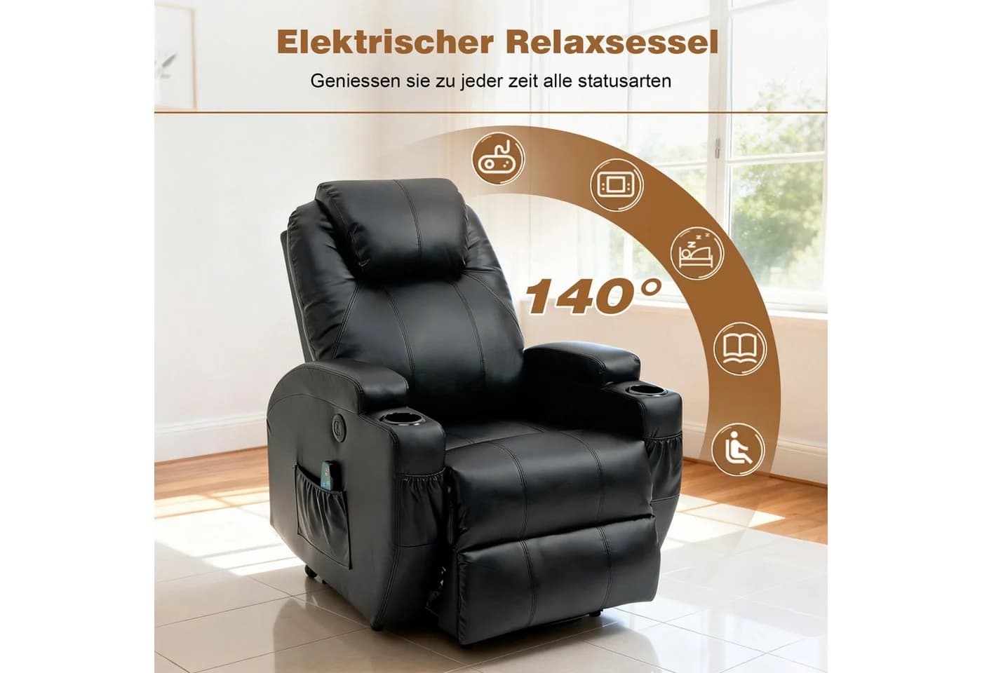 GIHAUVIA Fernsehsessel Elektrisch Relaxsessel Massagesessel Schwarz - Bild 4