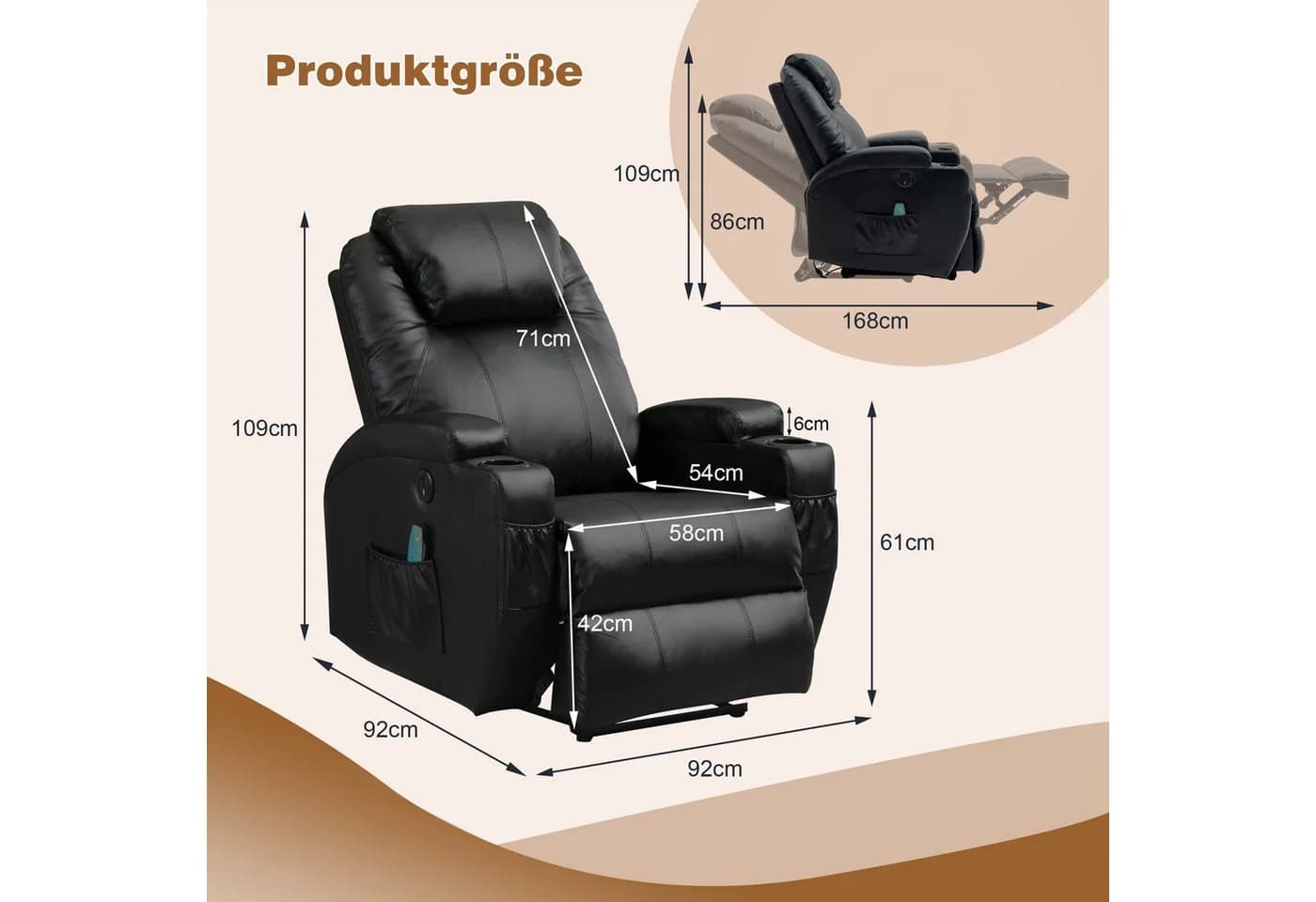 GIHAUVIA Fernsehsessel Elektrisch Relaxsessel Massagesessel Schwarz - Bild 5