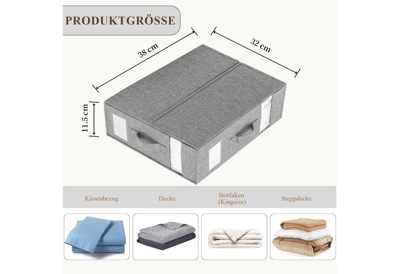 HEYHIPPO Aufbewahrungsbox 2er Set faltbar Bettlaken-Organizer grau