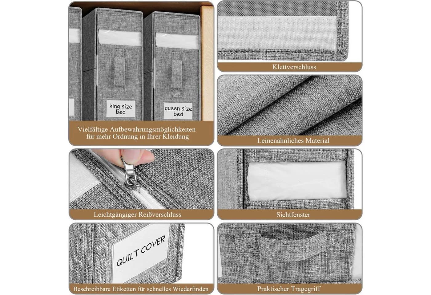 HEYHIPPO Aufbewahrungsbox 2er Set faltbar Bettlaken-Organizer grau - Bild 4