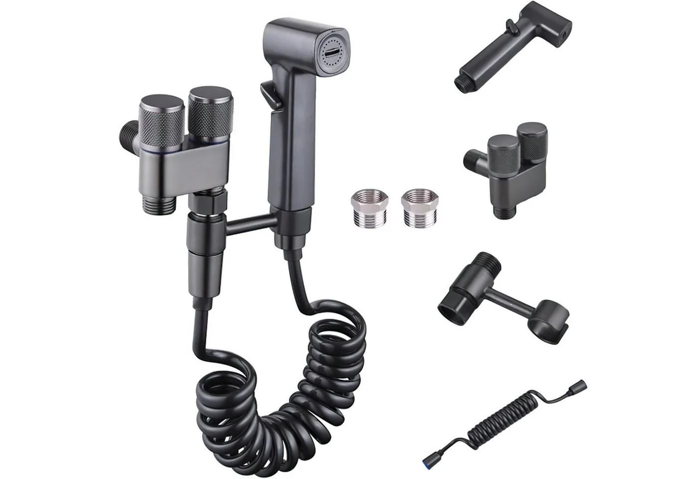 HEYHIPPO Handbrause Edelstahl Doppel-Auslass Grau 2m Schlauch