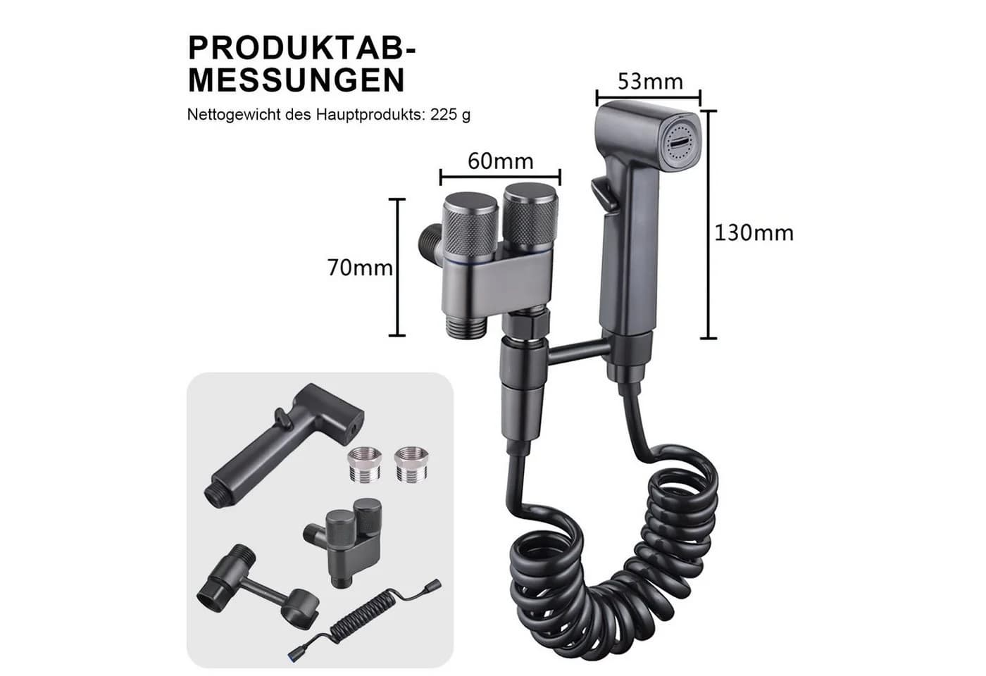 HEYHIPPO Handbrause Edelstahl Doppel-Auslass Grau 2m Schlauch - Bild 3