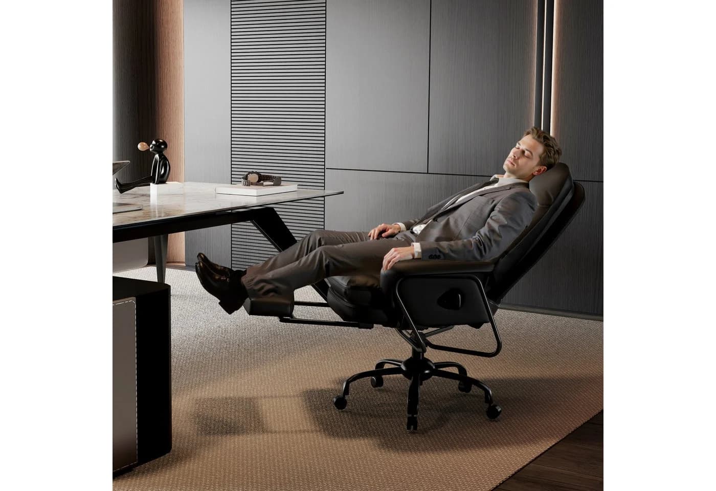 FLEXISPOT Drehstuhl 3-in-1 Ergonomischer Relax- & Bürostuhl mit 160° Liegefunktion Beige - Bild 3