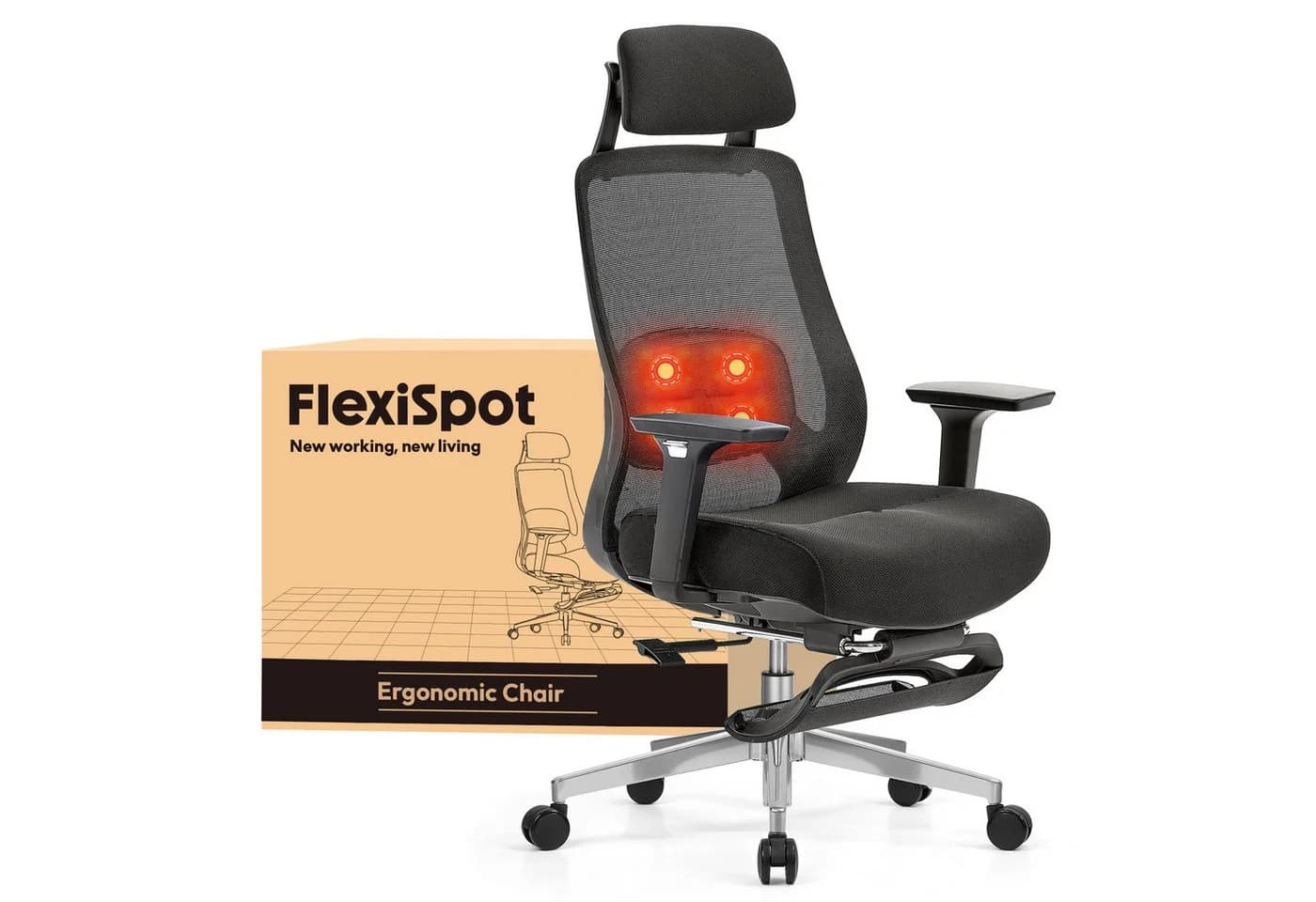 FLEXISPOT Bürostuhl MasterEase Massage Bürostuhl mit Fußstütze Schwarz - Bild 2