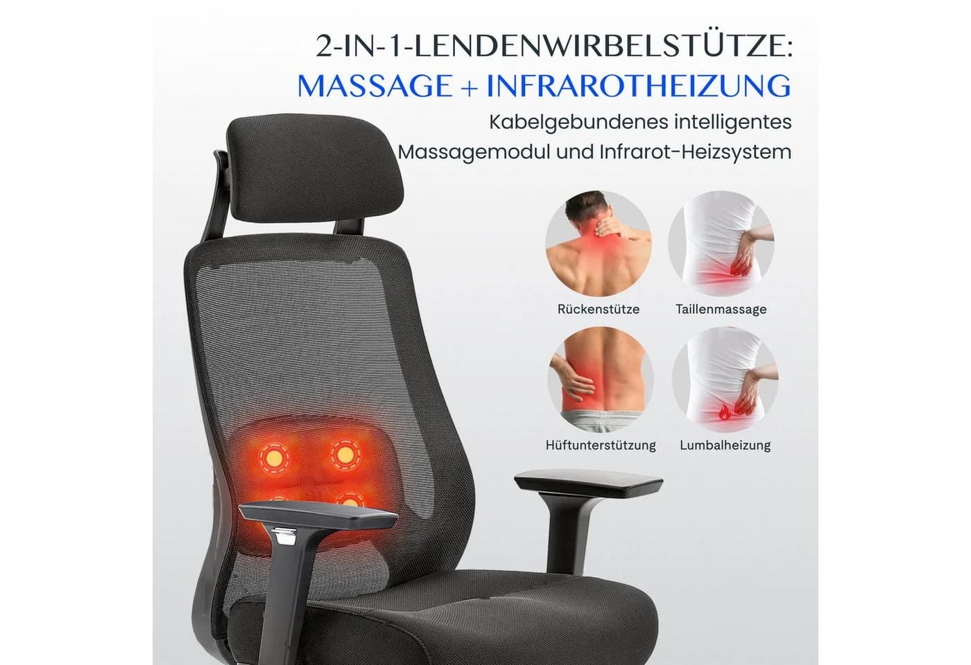 FLEXISPOT Bürostuhl MasterEase Massage Bürostuhl mit Fußstütze Schwarz - Bild 3