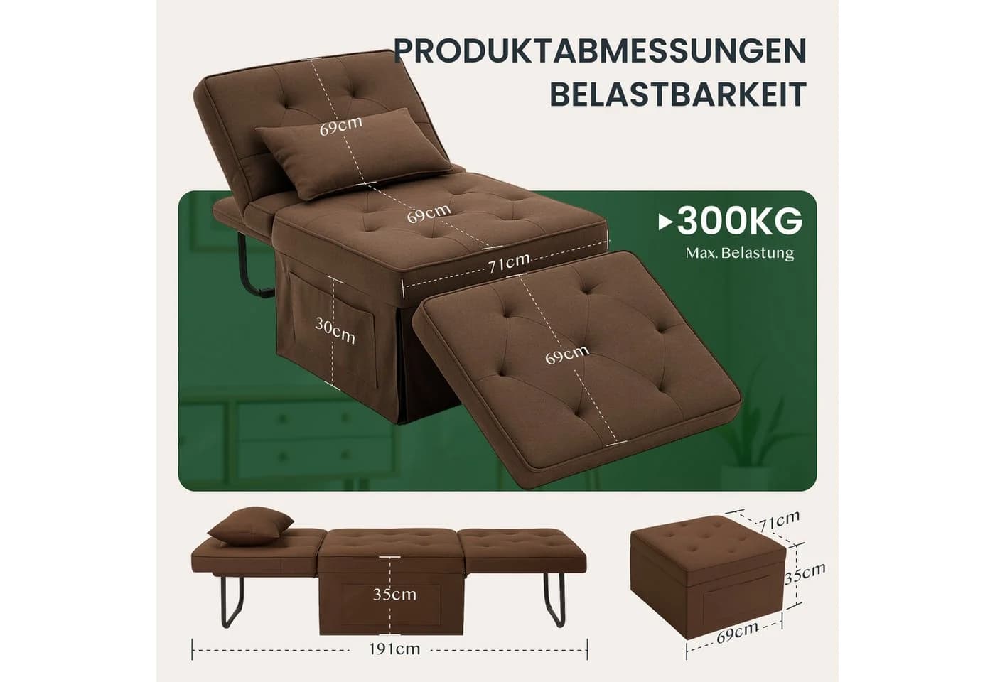FLEXISPOT Schlafsofa Relaxsessel Beige Klappsofa