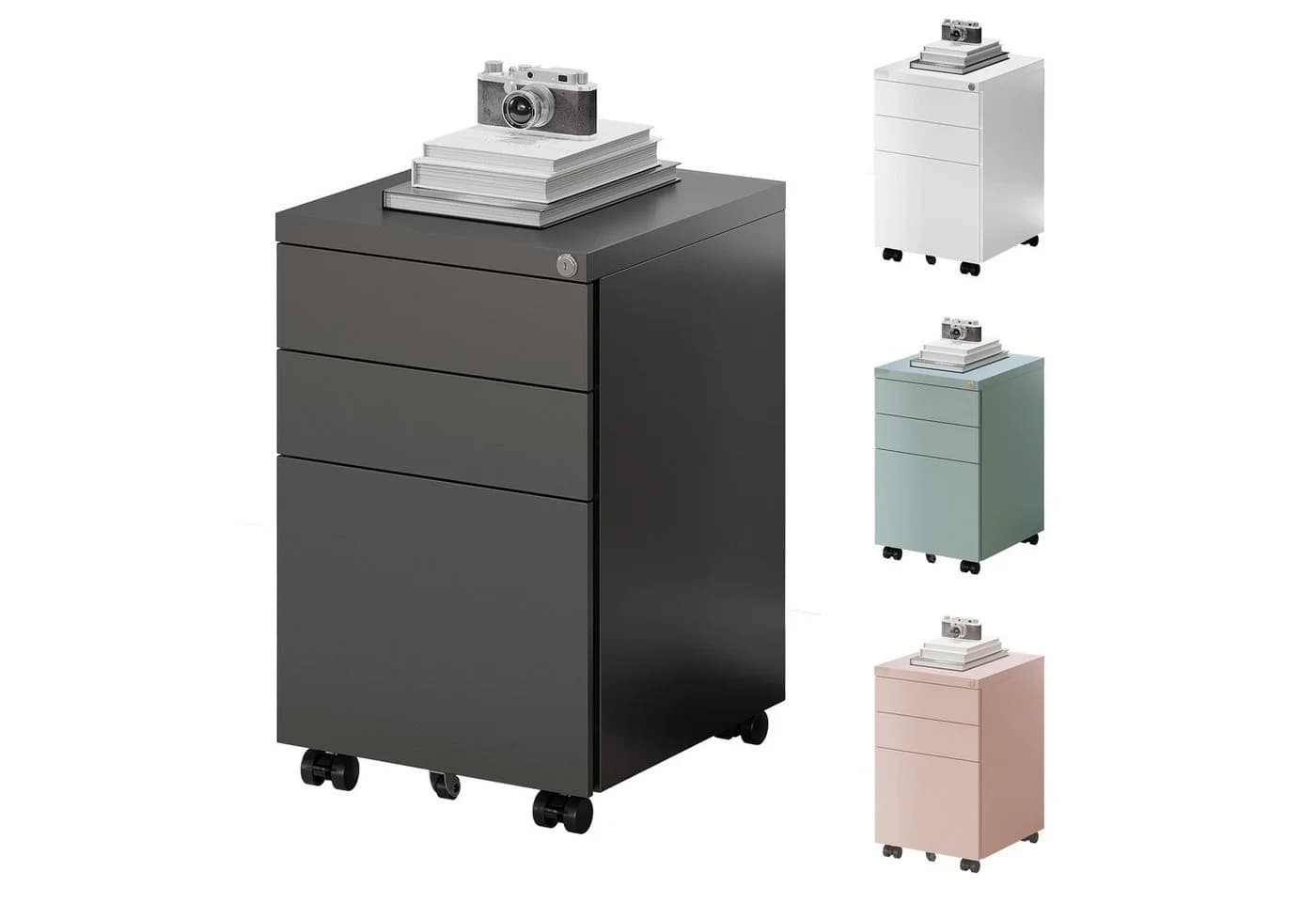 FLEXISPOT Rollcontainer Aufbewahrungsschrank 3 Schubladen Schwarz - Bild 2