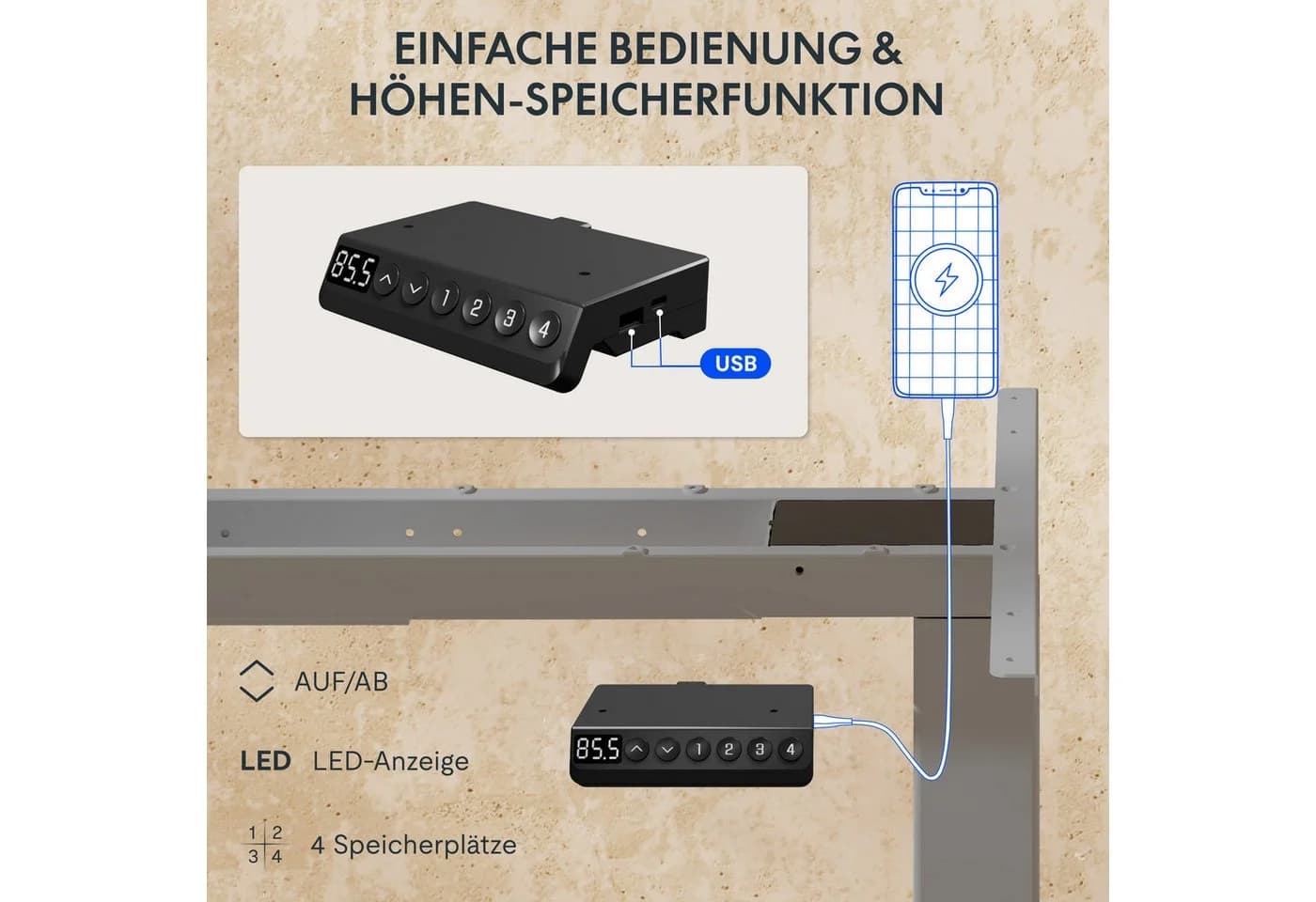 FLEXISPOT EC5 Schreibtisch Elektrisch Höhenverstellbar Grau 120kg - Bild 4