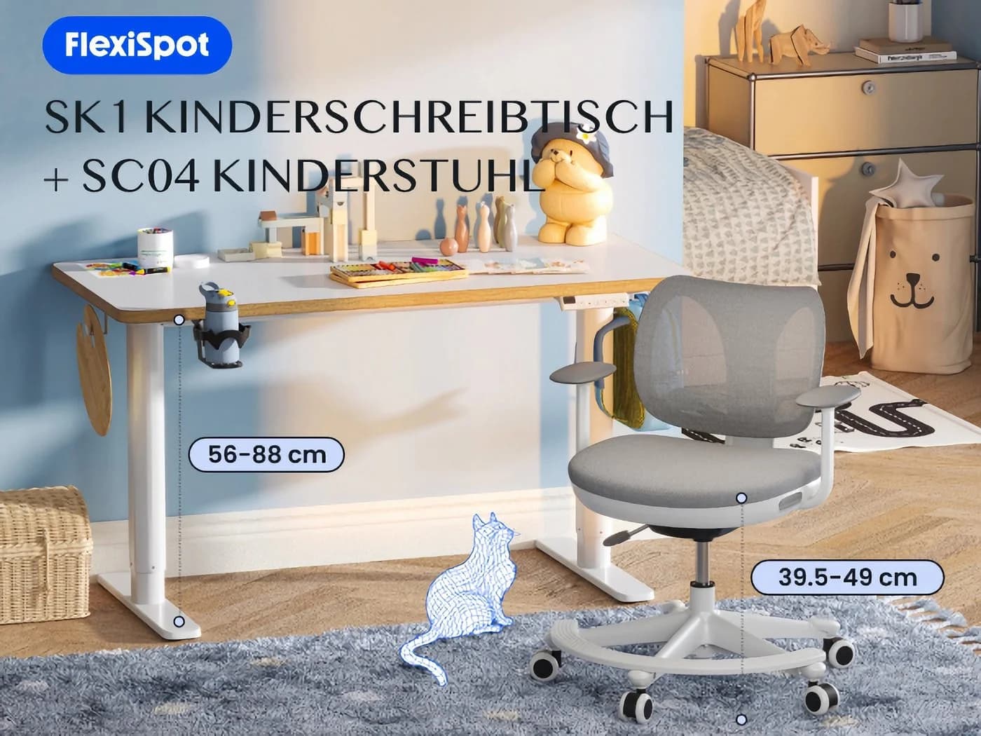 FLEXISPOT Kinderschreibtisch Höhenverstellbar 56-88 cm Weiß