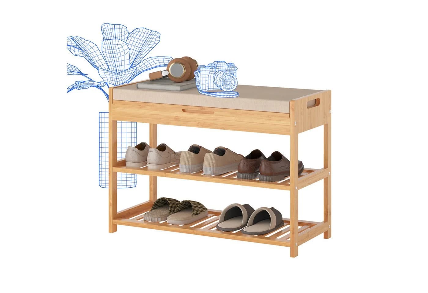 FLEXISPOT Schuhbank Bambus 2 Ebenen Schuhregal Sitzfläche - Bild 2