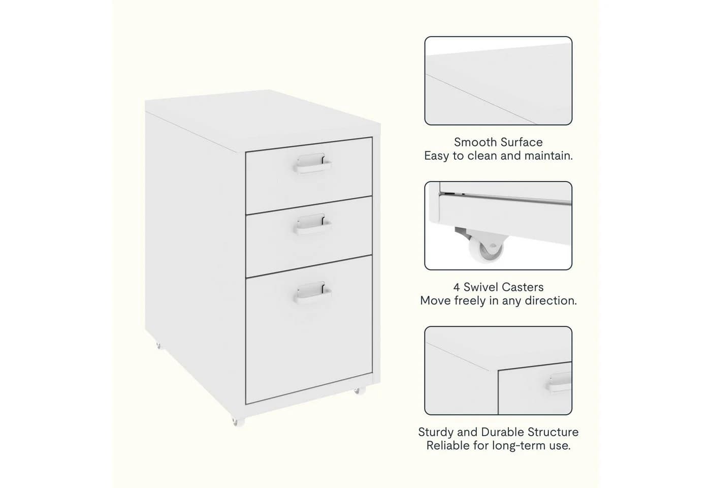 FlexiSpot Rollcontainer 28x48x41 cm mit 3 Schubladen - Bild 3