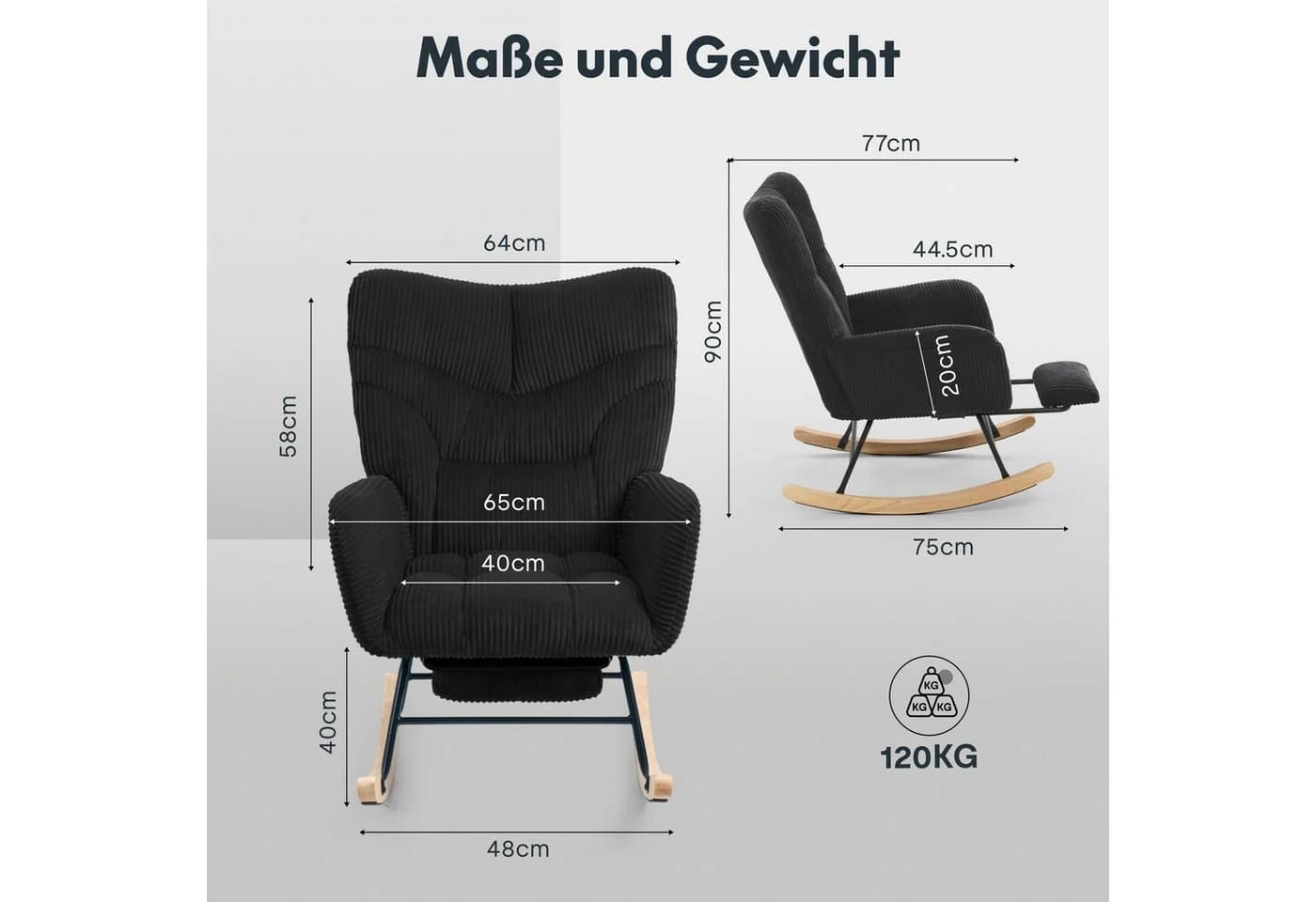 FLEXISPOT Schaukelstuhl mit Hoher Rückenlehne & Fußstütze Schwarz