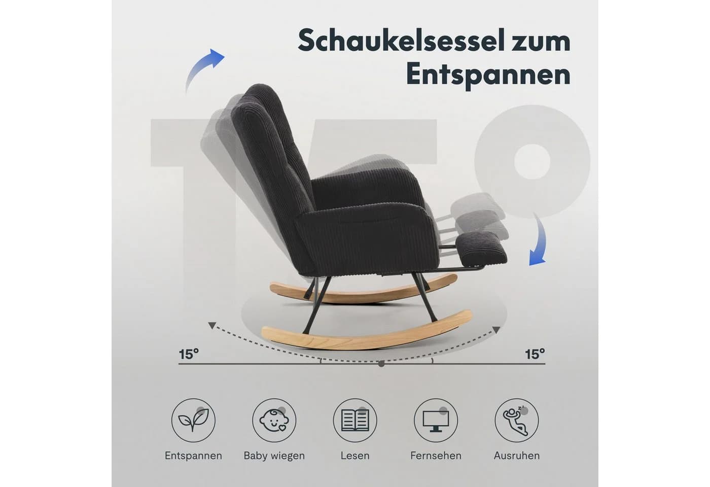 FLEXISPOT Schaukelstuhl mit Hoher Rückenlehne & Fußstütze Schwarz - Bild 3