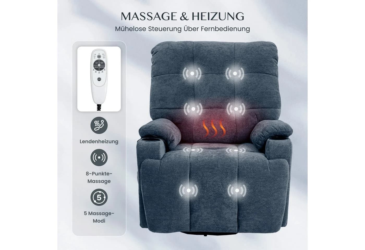 FLEXISPOT Relaxsessel Elektrisch 360° drehbar Dunkelblau - Bild 4