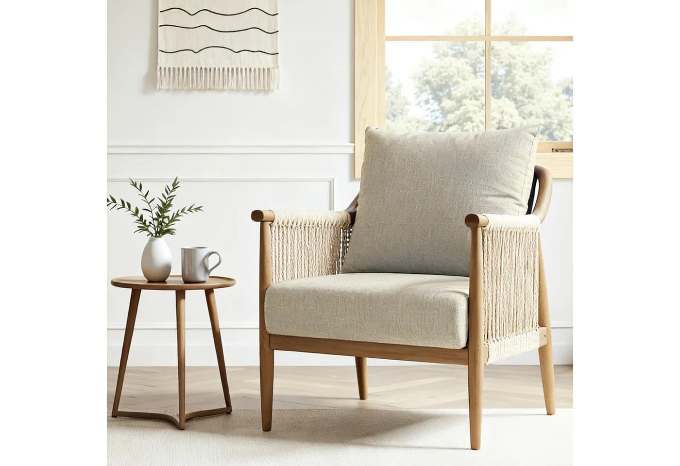 FLEXISPOT Loungesessel Gartenstuhl Boho Rattan Beige - Bild 2