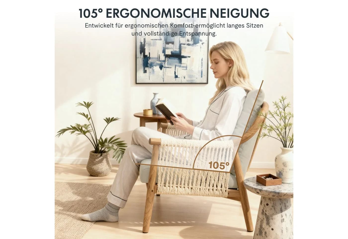FLEXISPOT Loungesessel Gartenstuhl Boho Rattan Beige - Bild 3