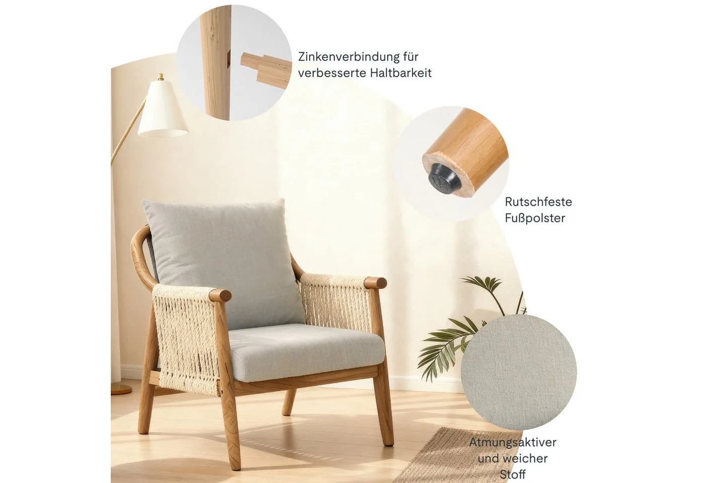 FLEXISPOT Loungesessel Gartenstuhl Boho Rattan Beige - Bild 5