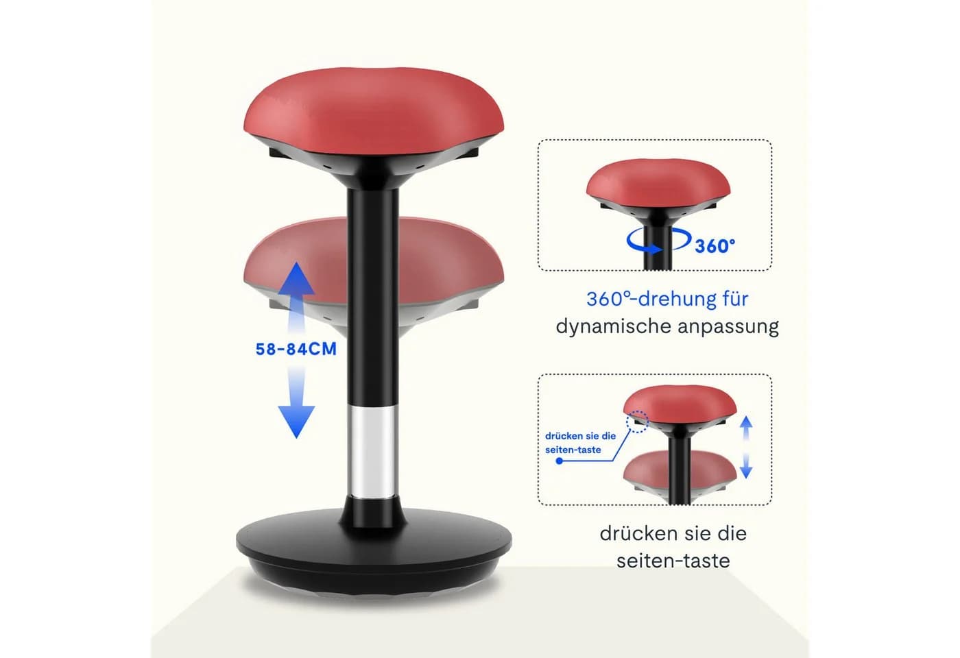 FLEXISPOT Drehhocker BH4 Rot mit Gummifuß und Höhenverstellung