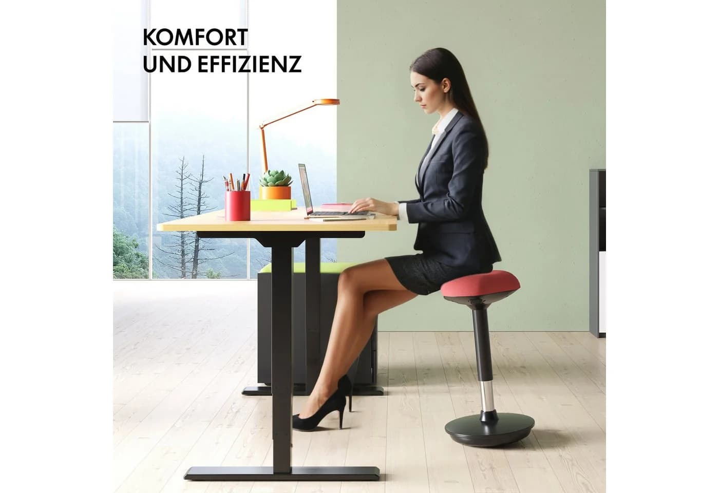 FLEXISPOT Drehhocker BH4 Rot mit Gummifuß und Höhenverstellung - Bild 5