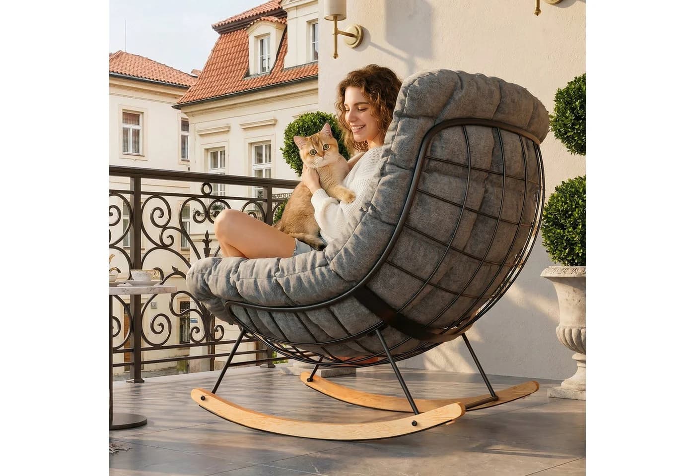 FLEXISPOT Schaukelsessel Grau - Komfortabler Loungesessel mit Kopfkissen