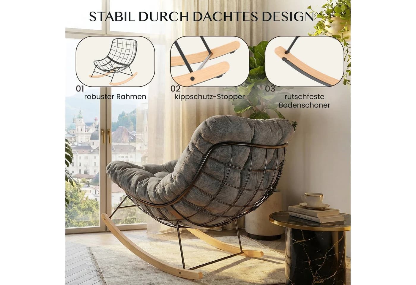 FLEXISPOT Schaukelsessel Grau - Komfortabler Loungesessel mit Kopfkissen - Bild 4