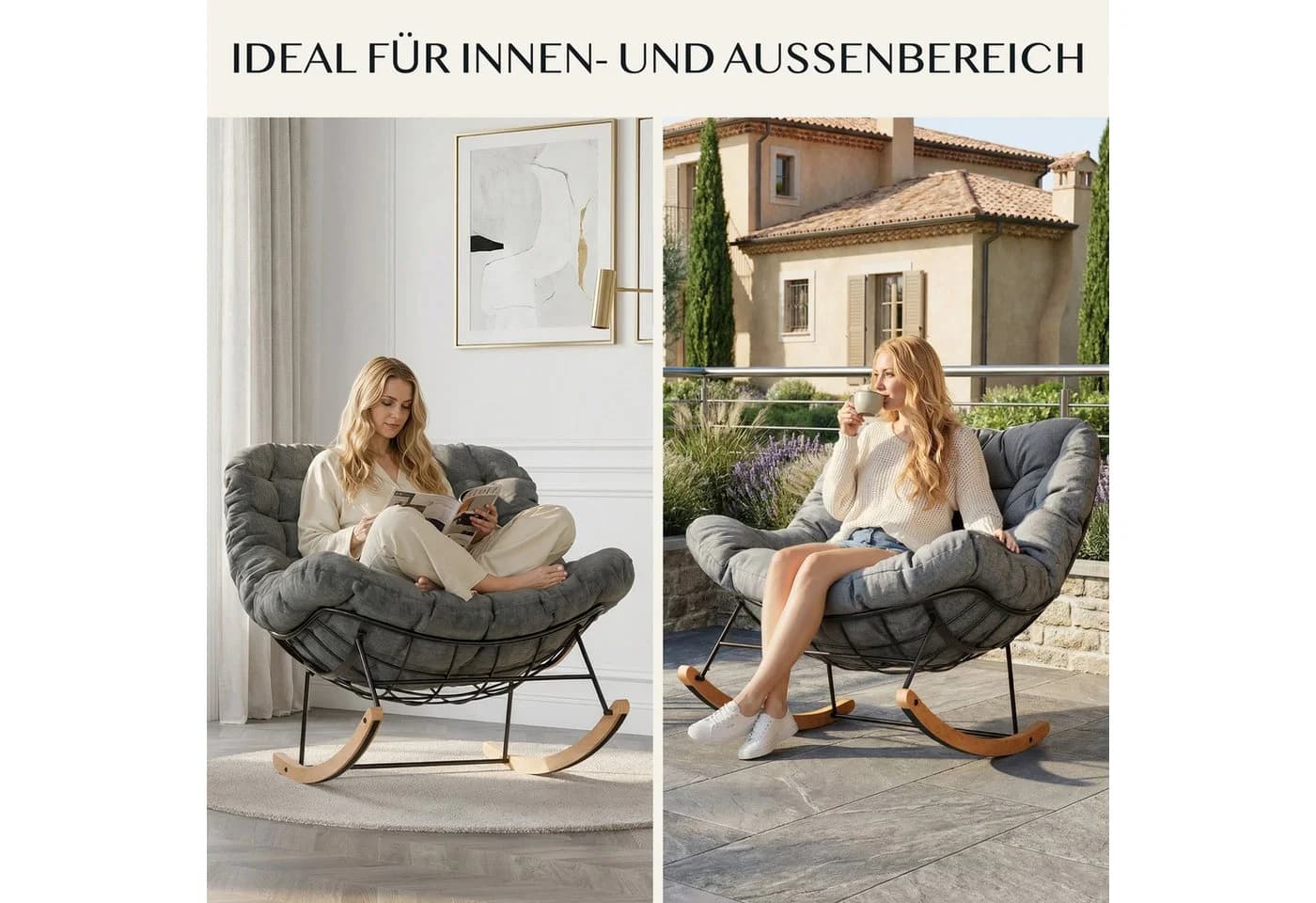 FLEXISPOT Schaukelsessel Grau - Komfortabler Loungesessel mit Kopfkissen - Bild 5