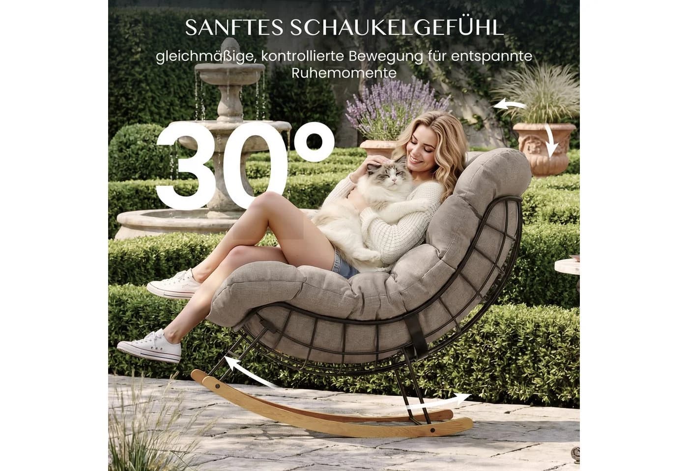 FLEXISPOT Schaukelsessel Braun Leinenoptik mit Kopfkissen - Bild 3