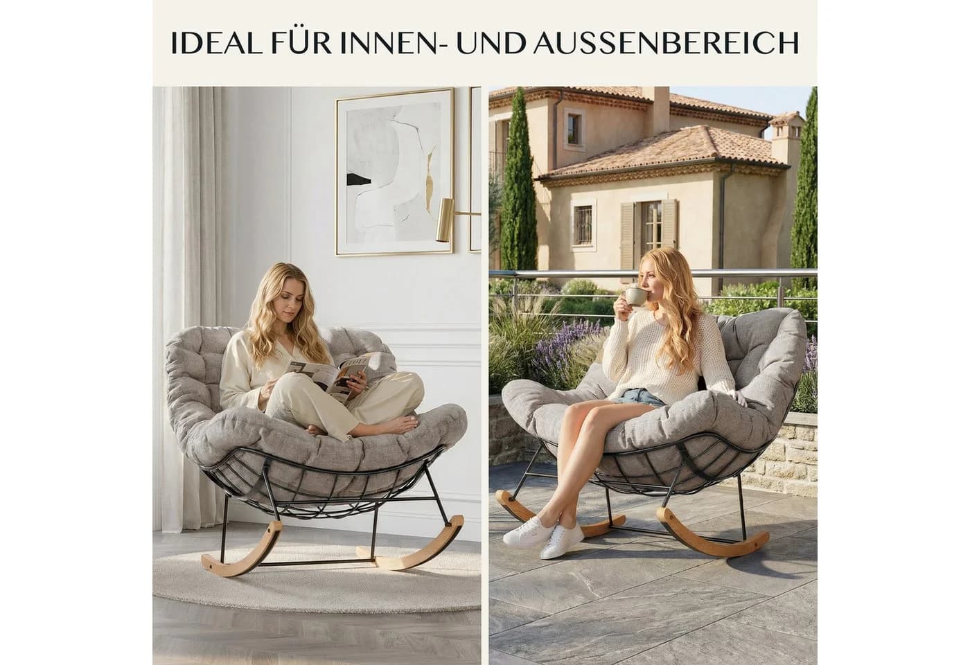 FLEXISPOT Schaukelsessel Braun Leinenoptik mit Kopfkissen - Bild 5