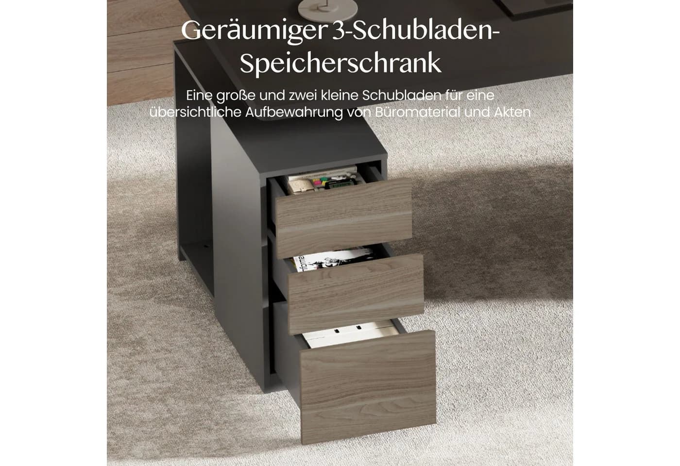 FLEXISPOT Elektrischer Schreibtisch mit Bein-Schrank Set Schwarz - Bild 4