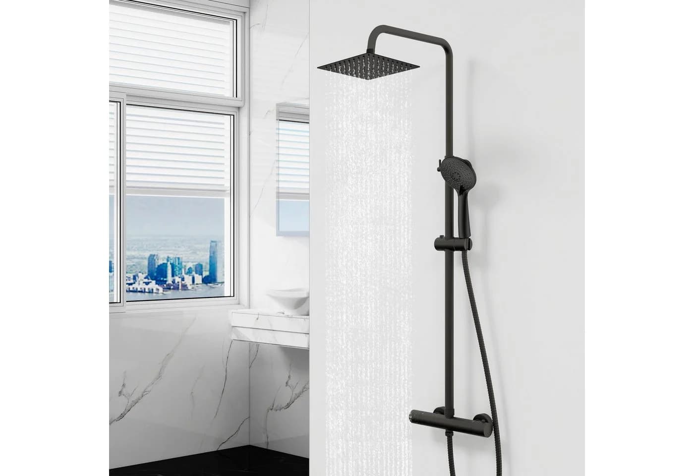 Aica Sanitär Duschsystem mit Thermostat Regendusche Schwarz