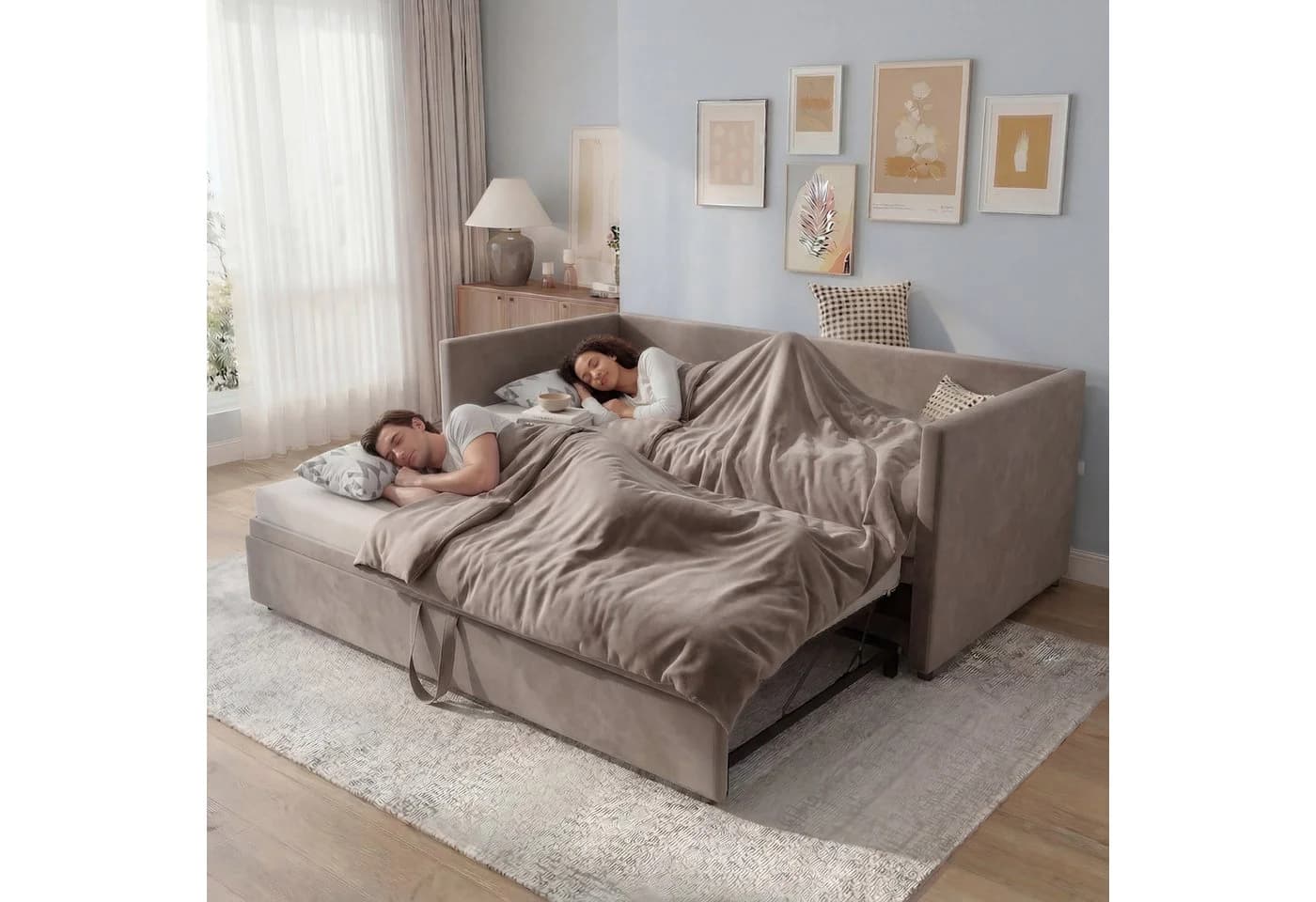 Furnishings Home Polsterbett Ausziehbar Samt Grau Schlafsofa