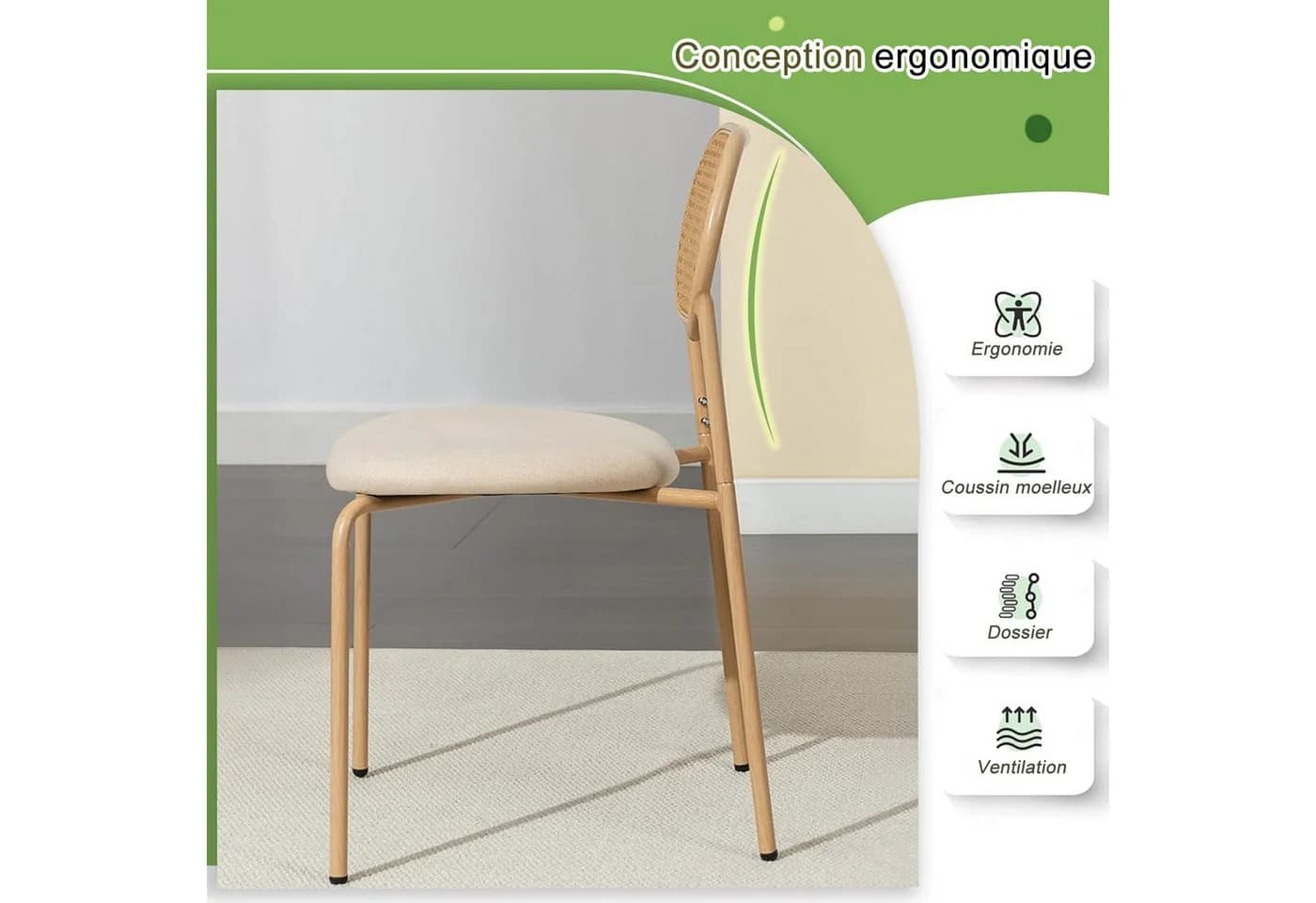 Furnishings Home Rattanstuhl 2-tlg. Beige Polsterstuhl mit Metallbeinen