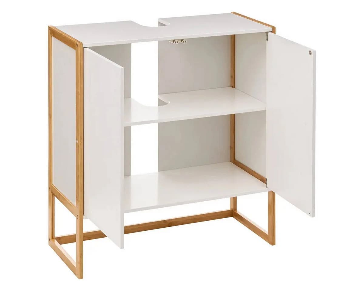 5five Simply Smart NATUREO Waschbeckenschrank Weiß/Schwarz Bambusrahmen