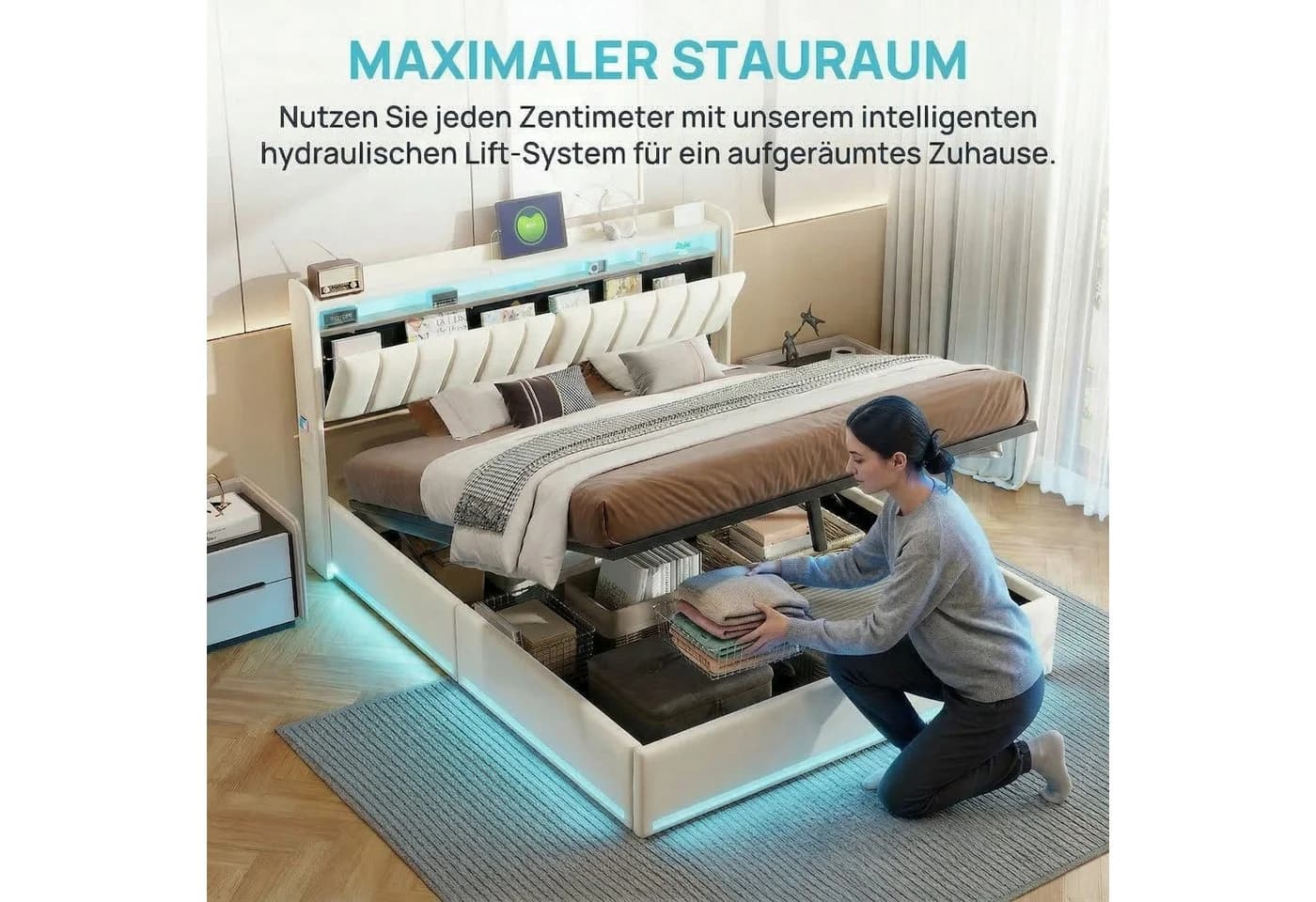 Furnishings Home Polsterbett mit LED-Beleuchtung und Stauraum - Bild 3