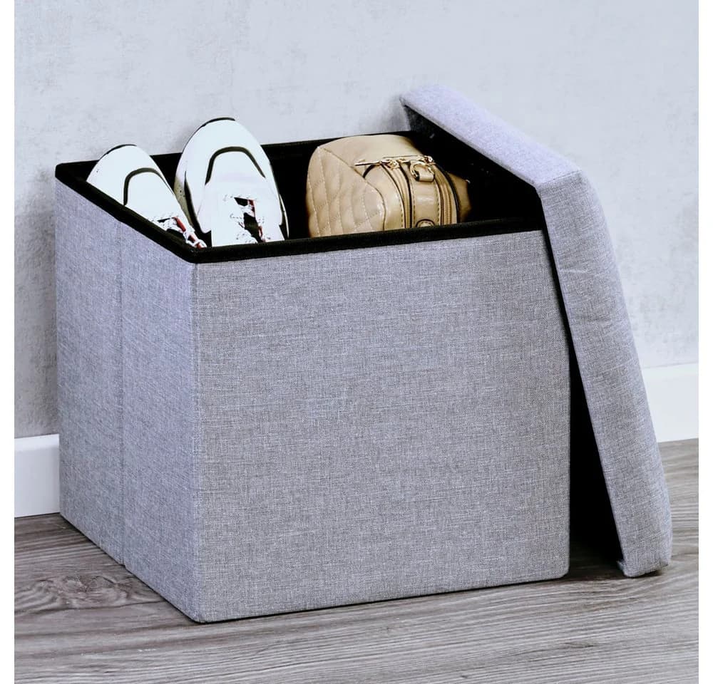 KESPER Sitzhocker Box Grau mit Stauraum und gepolsterter Sitzfläche