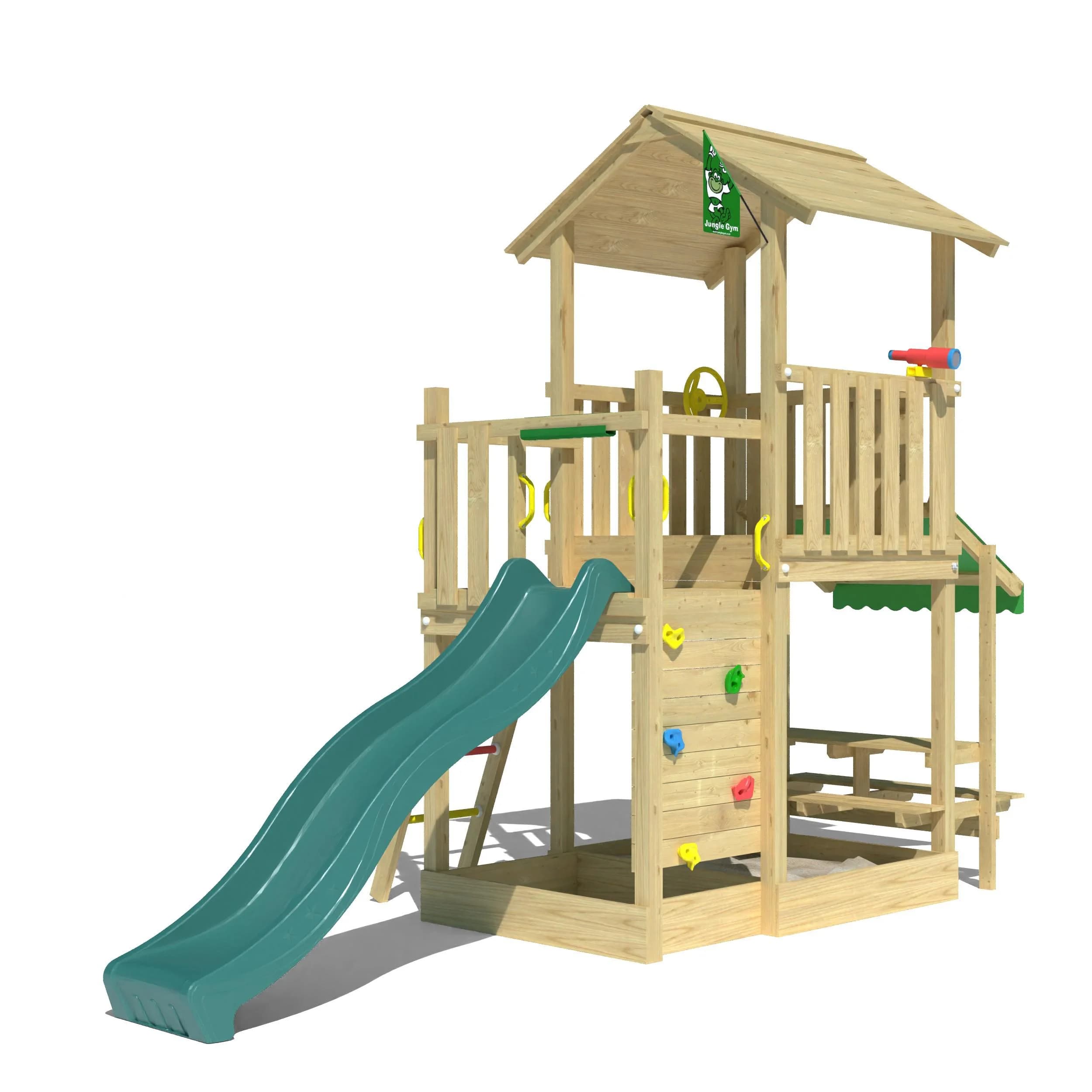 Jungle Gym Spielturm Keep Grün mit Rutsche und Kletterwand
