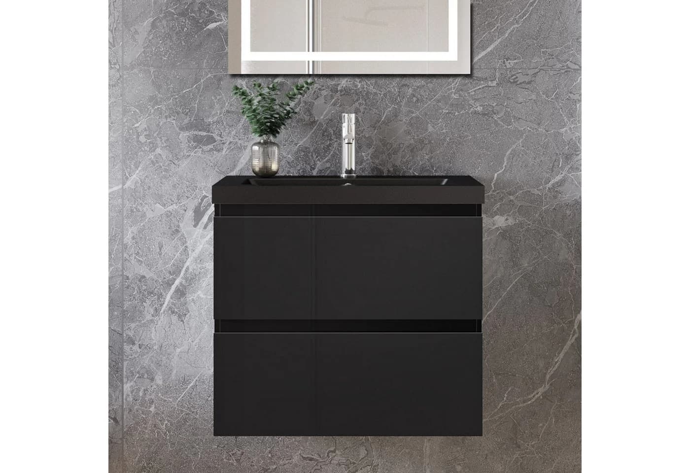 duschspa Waschtisch mit Unterschrank Schwarz Hochglanz - Bild 3