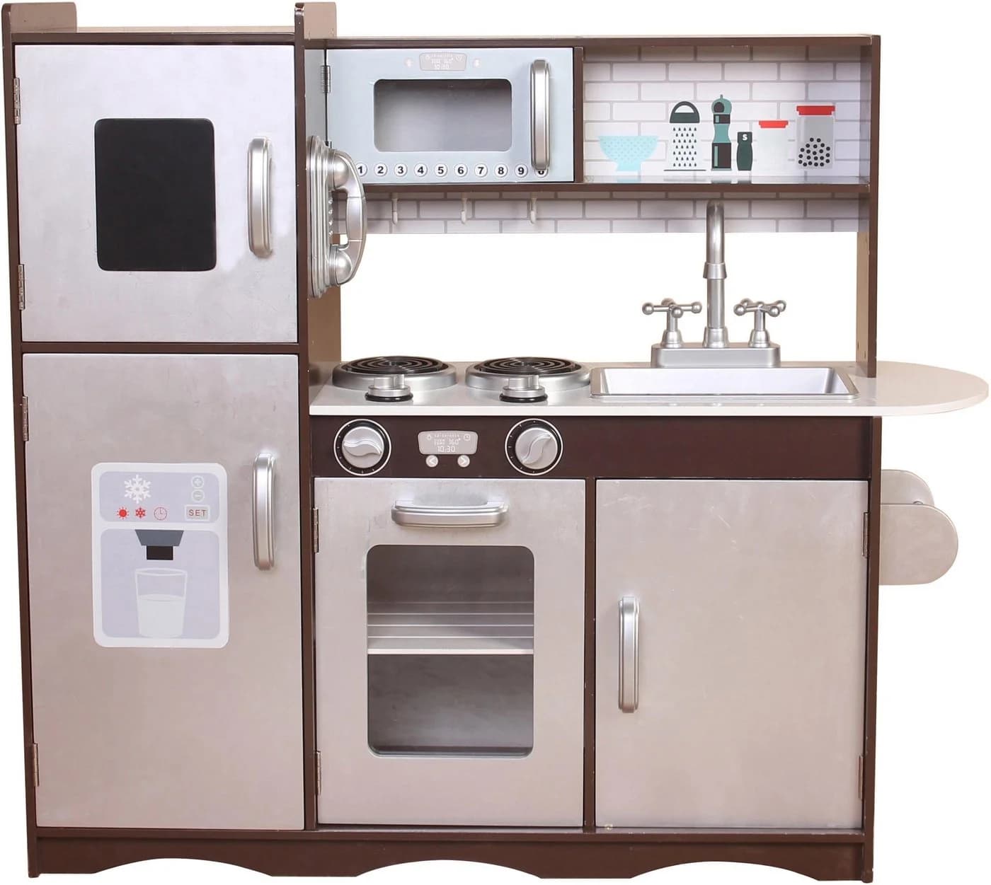 CHIC2000 Spielküche Holz Kunststoff Braun-Silber mit Tafel