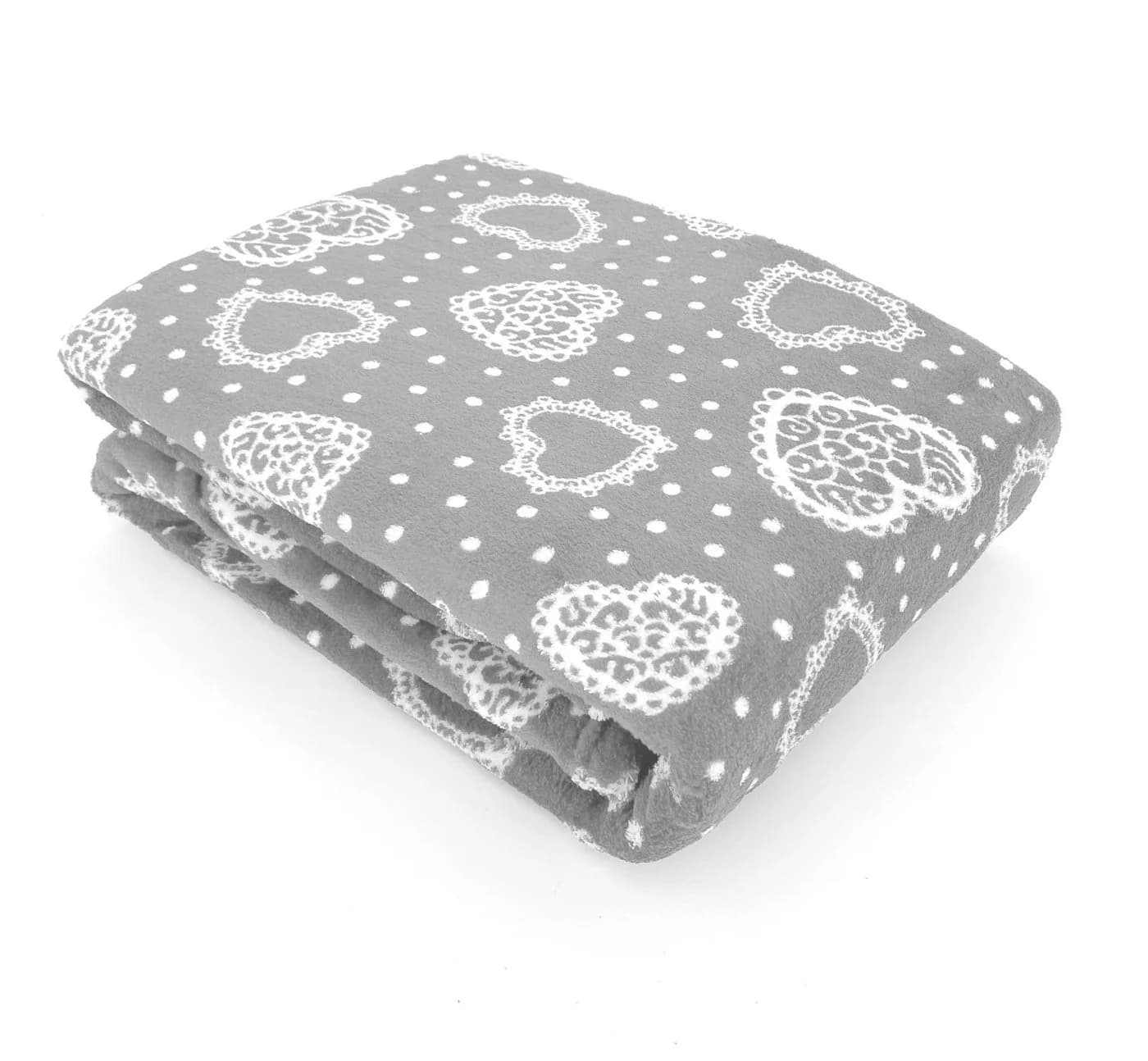 Wohndecke Kuscheldecke Herzen Flanell Sofadecke Landhaus heimtexland Grau
