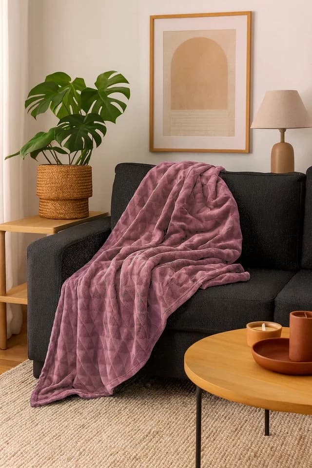 heimtexland Wohndecke Soft Flanell Kuscheldecke XL 200x150cm Rosa Rautenmuster - Bild 5