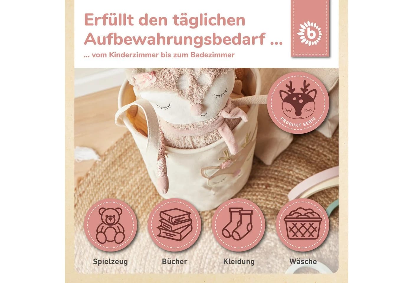 Aufbewahrungskorb Baby Reh - Vielseitiger Wäschekorb aus Canvas, Stahl und PE - Bild 5