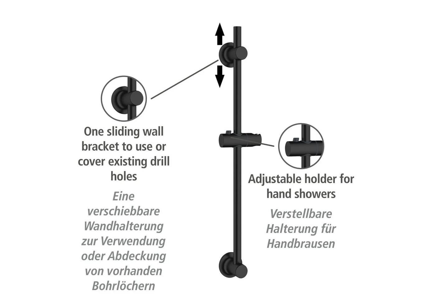 WENKO Duschstange Schwarz ohne Bohren mit Duschkopfhalterung - Bild 2